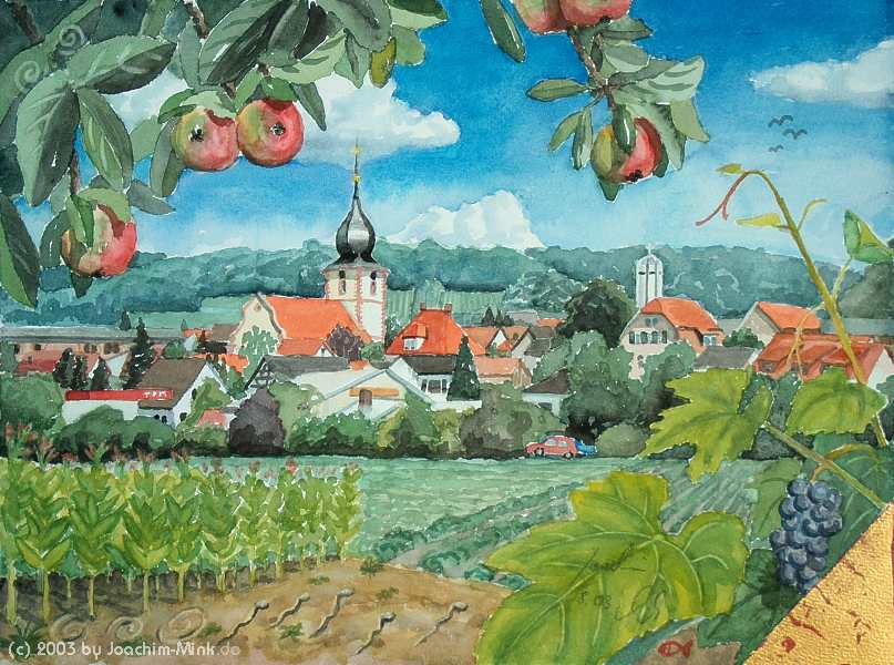 &QUOT;Hirschberg-Gro�sachsen&QUOT;, 
Aquarell auf B�tten, 2003
Copyright by Joachim Mink, Weinheim