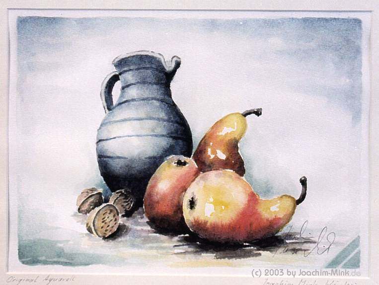 &QUOT;Krug mit Fr�chten&QUOT;, 
Aquarell auf B�tten, 1998
Copyright by Joachim Mink, Weinheim