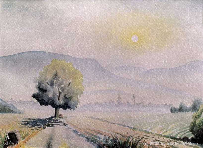 &QUOT;Morgenimpression an der Bergstra�e&QUOT;, 
Aquarell auf B�tten, 1998
Copyright by Joachim Mink, Weinheim