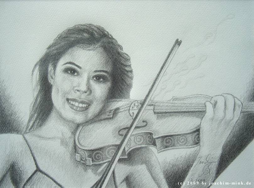 &QUOT;Vanessa Mae&QUOT;, Bleistift auf B�tten, 
Copyright 2009 by Joachim Mink, Weinheim