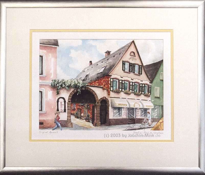 &QUOT;Gesch�ftsanwesen - Kundenauftrag&QUOT;, 
Aquarell auf B�tten, 2000
Copyright by Joachim Mink, Weinheim